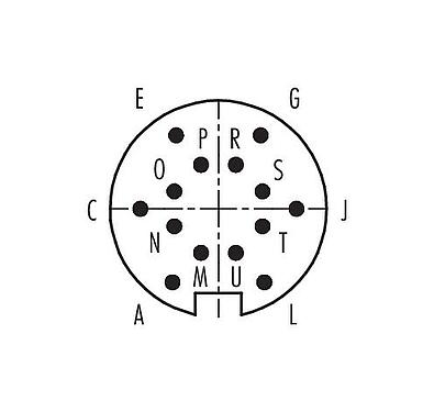 Disposition des contacts (Côté plug-in) Push Pull Embase mâle, Contacts: 14, blindable, souder, IP67, M21x1,0, Montage frontal
