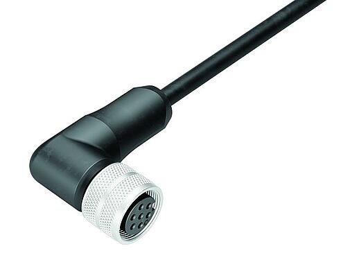 Ilustración M16 Conector hembra en ángulo, Número de contactos: 7 (07-a), sin blindaje, moldeado en el cable, IP67, PUR, negro, 7 x 0,25 mm², 2 m