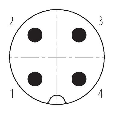Contact arrangement (Plug-in side) M18 Male receptacle, Contacts: 4, unshielded, solder, IP67