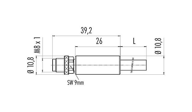 Scale drawing 77 3505 0000 50708-0200 - M8 Male cable connector, Contacts: 8, shielded, moulded on the cable, IP67, PUR, black, 8 x 0.25 mm², 2 m