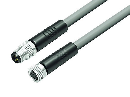 Ilustración 77 3406 3405 20003-0030 - M8/M8 Cable de conexión conector de cable macho - conector de cable hembra, Número de contactos: 3, sin blindaje, moldeado en el cable, IP67/IP69K, UL, PVC, gris, 3 x 0,34 mm², 0,3 m
