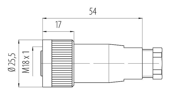 Scale drawing M18 Female cable connector, Contacts: 4, 10.0-12.0 mm, unshielded, screw clamp, IP67, UL