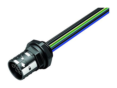 Ilustración Bayoneta Toma de brida, Número de contactos: 6, sin blindaje, hilos, IP66/IP67, UL 2237, M20x1,5, Montaje frontal