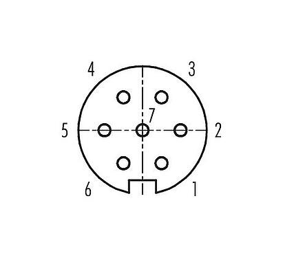 Contact arrangement (Plug-in side) 09 0326 92 07 - M16 Female cable connector, Contacts: 7 (07-a), 6.0-8.0 mm, unshielded, solder, IP40