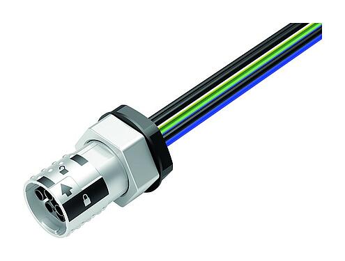 Ilustración Bayoneta Toma de brida, Número de contactos: 6, blindable, hilos, IP66/IP67, UL 2237, M20x1,5, Montaje frontal