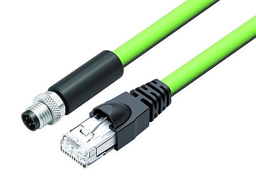 Illustration M8 Câble de raccordement connecteur mâle - connecteur RJ45, Contacts: 4, blindé, moulé/sertissage, IP67, UL, Profinet/Ethernet CAT5e, PUR, vert, 4 x AWG 22, 0,6 m