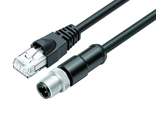 Ilustración 77 9753 4529 64704-0500 - M12/RJ45 Cable de conexión conector de cable macho - conector RJ45, Número de contactos: 4, blindado, moldeado/engarzado, IP67, Ethernet CAT5e, TPE, negro, 2 x 2 x AWG 24, 5 m
