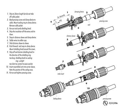 Instructions de montage Push Pull Connecteur mâle, Contacts: 3, 3,5-5,0 mm, blindable, souder, IP67
